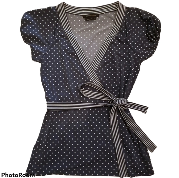 BCBGMaxAria Polka/Stripe Dot Short Sleeve Top - Picture 2 of 7